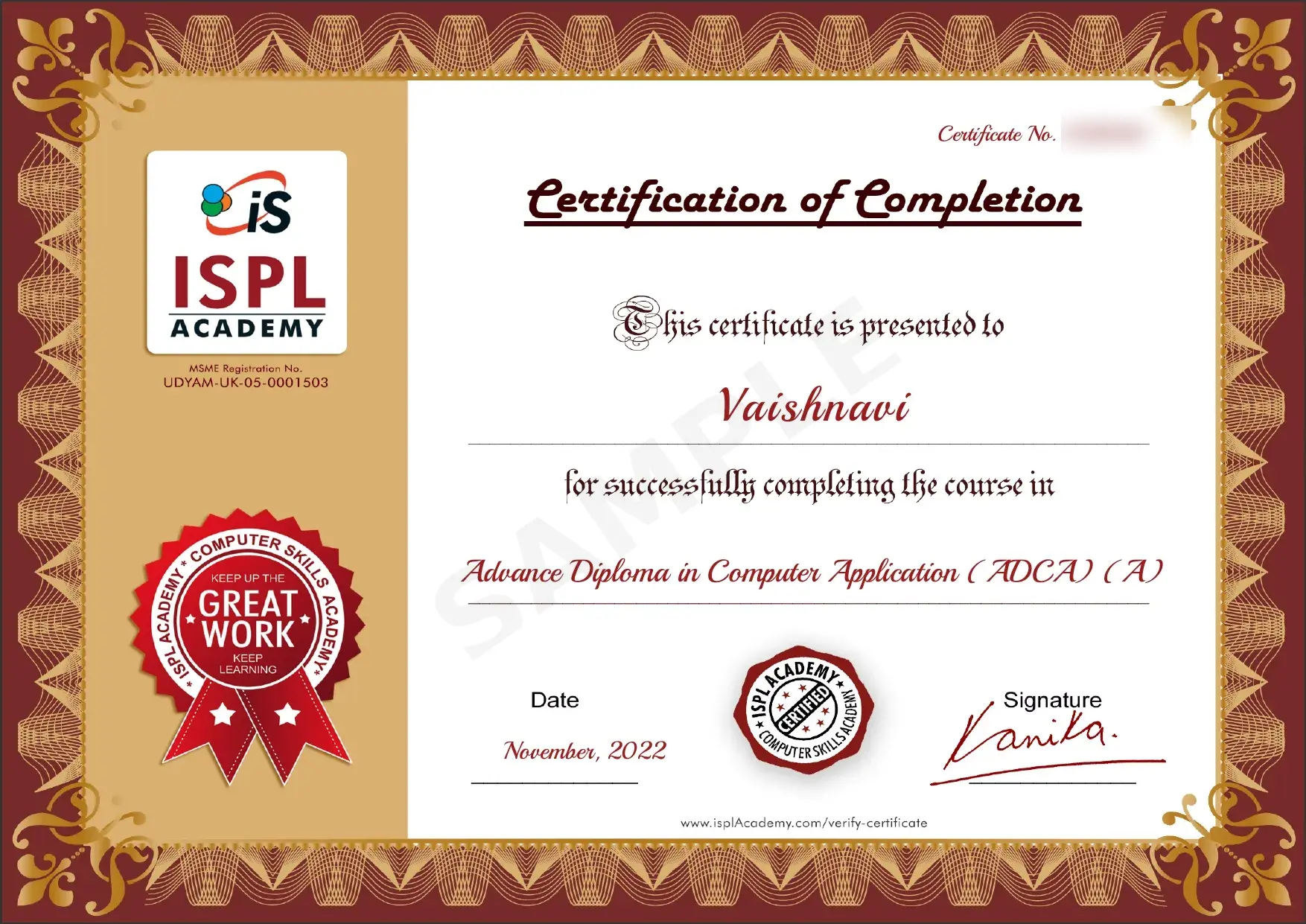ISPL Academy Certificate
